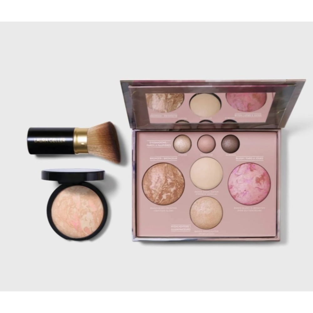 Laura Geller Baked Starter Kit 3PC Light Foundation Palette Kabuki Brush New